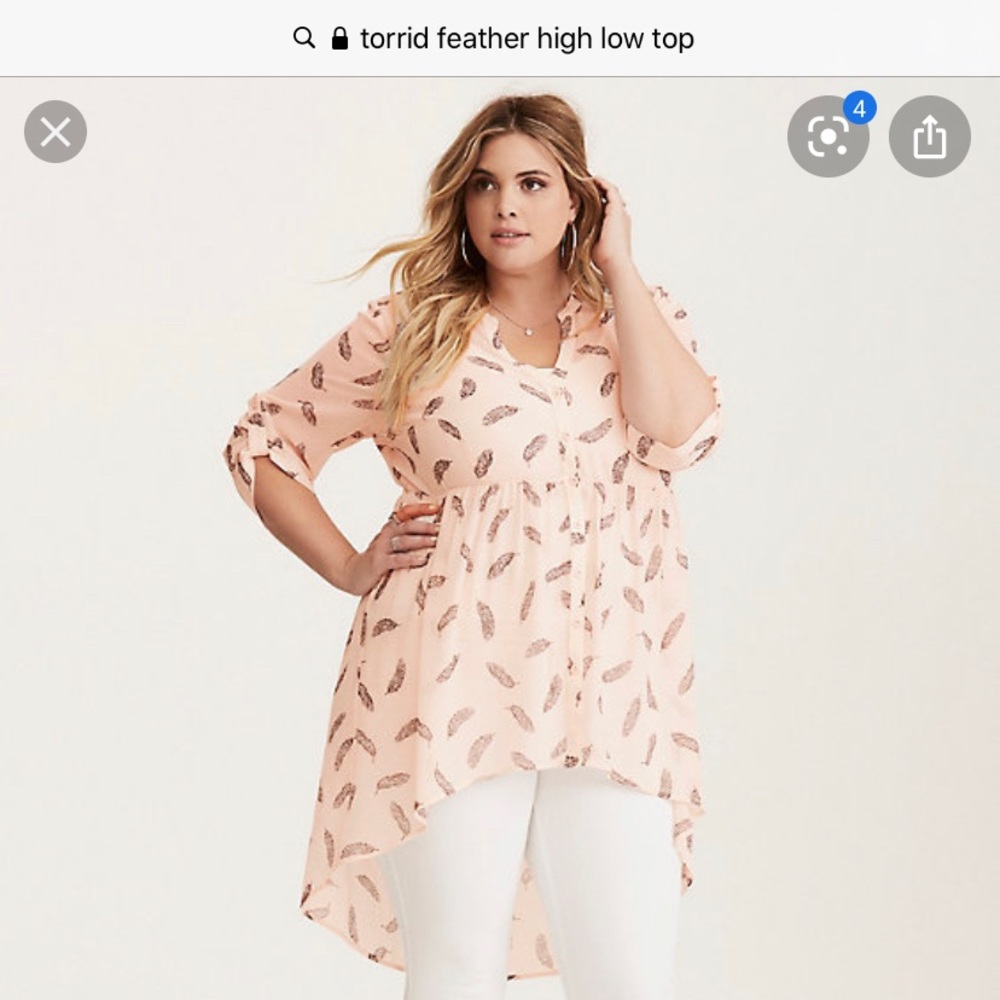 Torrid feather print chiffon high low top